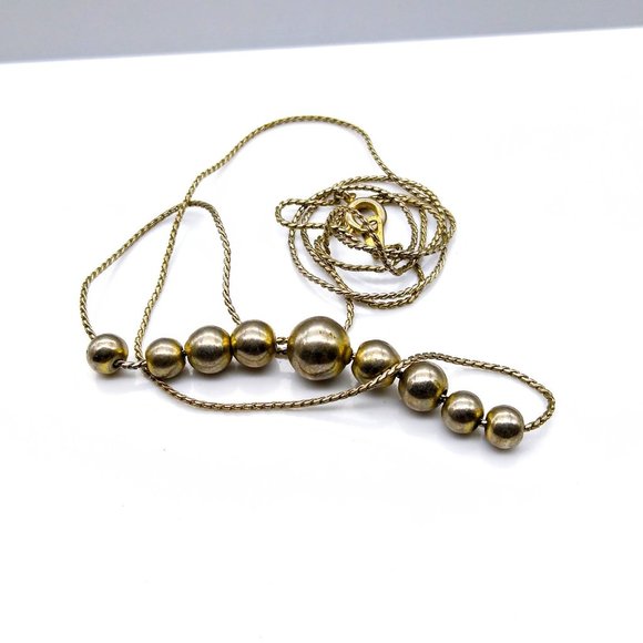 Vintage Silver Tone Slide Bib Necklace, Graduated Ball Beads on Delicate Chain - Picture 3 of 3